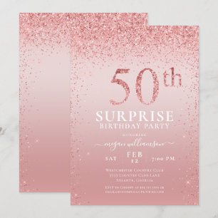 Pink Glitter Surprise 50th Birthday Invitation