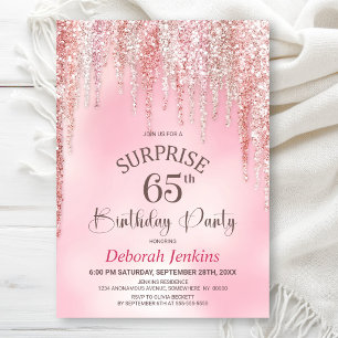 Pink Glitter Surprise 65th Birthday Party Invitation