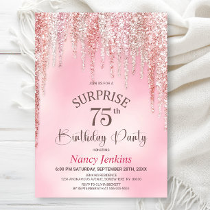 Pink Glitter Surprise 75th Birthday Party Invitation