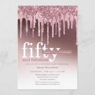 Pink Glitter Surprise Fifty and Fabulous Birthday Invitation
