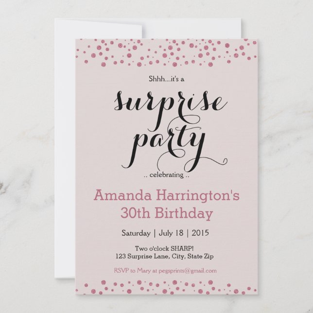 Pink Glitter Surprise Party Invitations (Front)