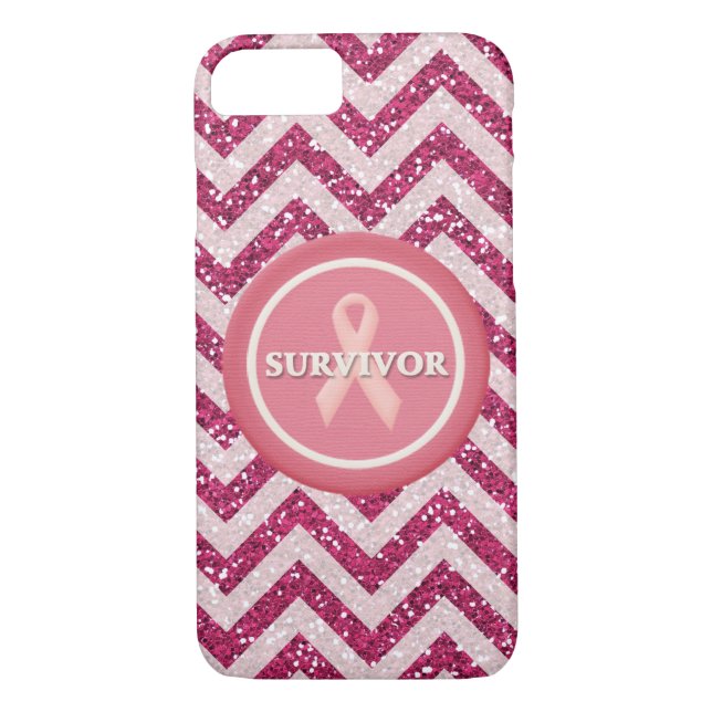 Pink Glitter Survivor Pink Ribbon iPhone Case (Back)