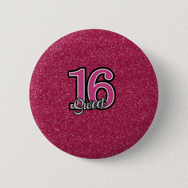 Pink Glitter SWEET16 6 Cm Round Badge (Front)