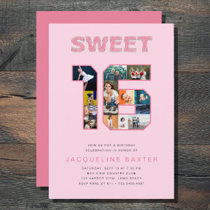 Pink Glitter Sweet 16 Birthday Photo Invitation