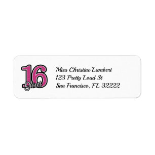 Pink Glitter Sweet 16 Birthday Return Label