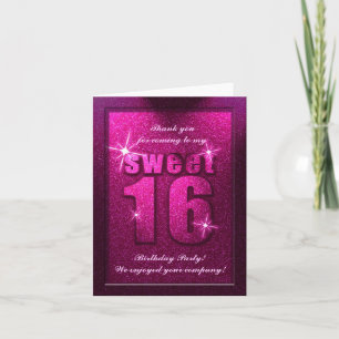 Pink Glitter Sweet 16 Birthday Thank You Card