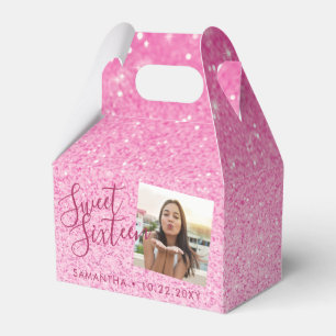 Pink Glitter Sweet 16 Chic Photo  Favour Box