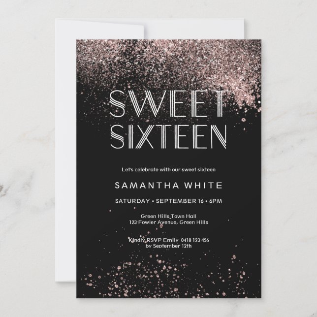 Pink glitter Sweet Sixteen Birthday Invitation (Front)