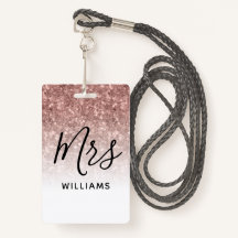 Pink Glitter Teacher Custom Name Lanyard ID Badge
