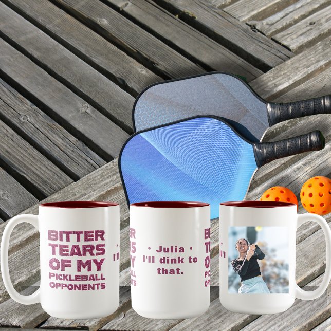 Pink Glitter Tears of My Pickleball Opponents Two-Tone Coffee Mug (Bitter tears of my pickleball opponents Pink Glitter Girly Typography #PickleballHumor #pickleball)