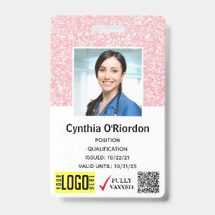 Pink Glitter Technician Photo ID QR Barcode Badge