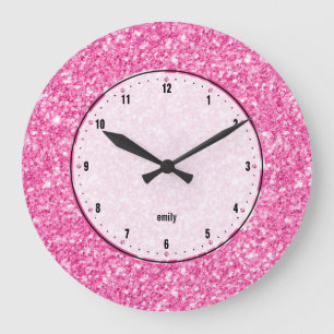 Pink Glitter Texture Print Large Clock