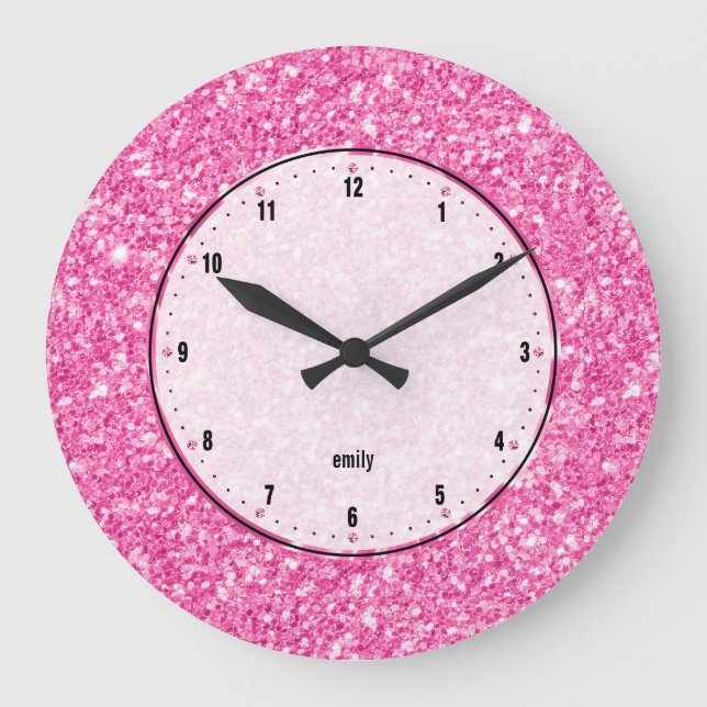 Pink Glitter Texture Print Large Clock (Front)