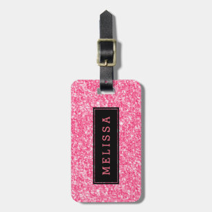 Pink Glitter Texture With Black Accent Luggage Tag