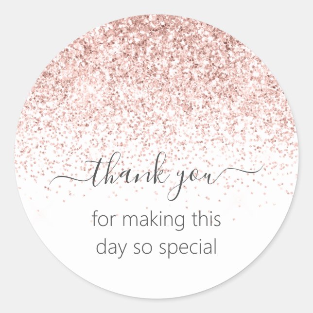 Pink Glitter Thank You Classic Round Sticker (Front)