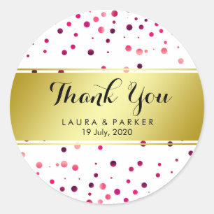 Pink Glitter Thank You Wedding Confetti Classic Round Sticker