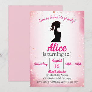 Pink Glitter theme doll birthday Invitation