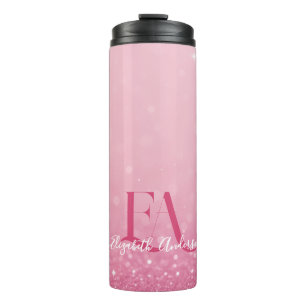 Pink Glitter Thermal Tumbler with Custom Initials