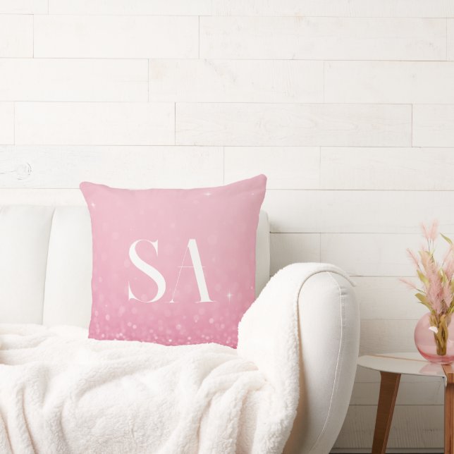 Pink Glitter Throw Pillow with Initials & Name (Couch)