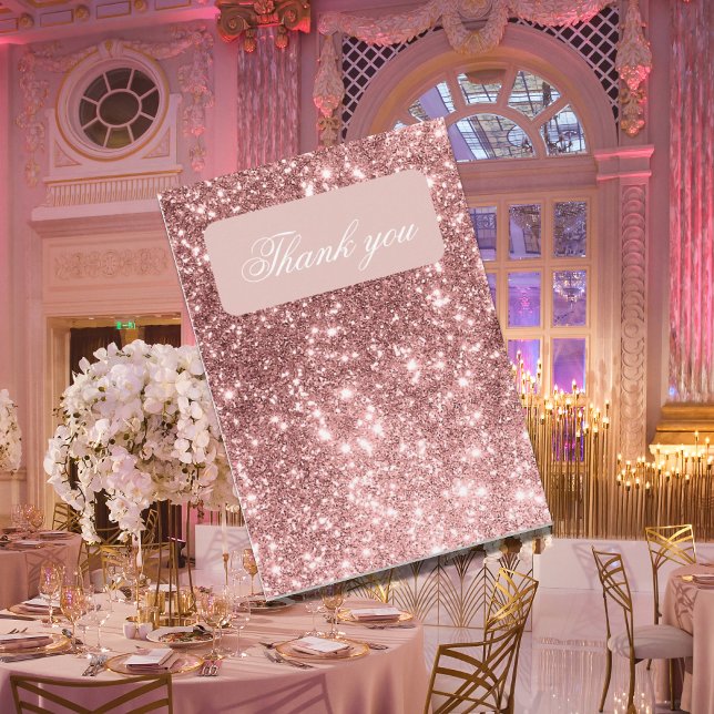 Pink Glitter Tiara Crown Elegant Quinceañera Thank You Card (Creator Uploaded)