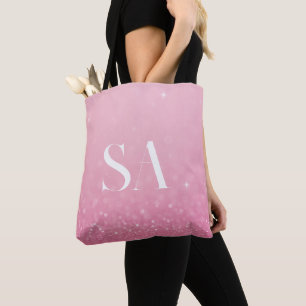 Pink Glitter Tote Bag with Initials & Name