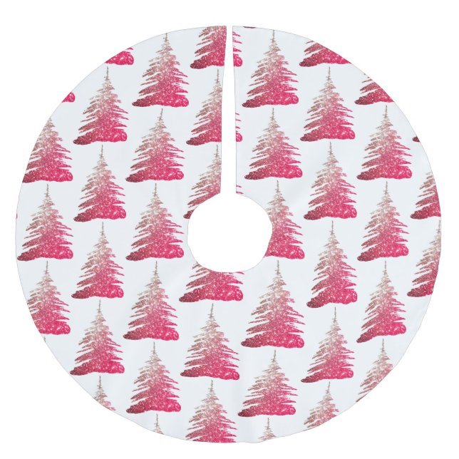 Pink Glitter Trees Christmas Tree Skirt (Front)
