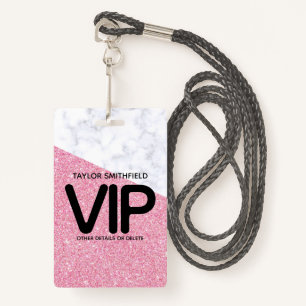 Pink Glitter trendy VIP lanyard badge custom ID Badge