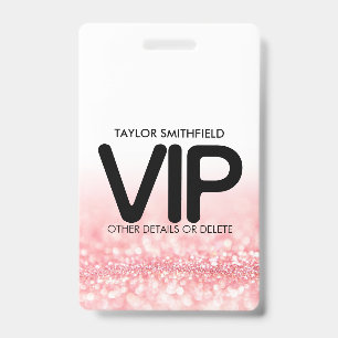 Pink Glitter trendy VIP lanyard badge custom ID Badge