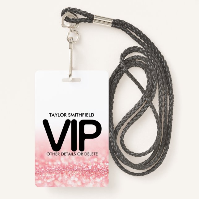 Pink Glitter trendy VIP lanyard badge custom ID Badge (Front with Lanyard)