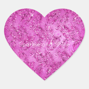 Pink Glitter Tropical Leaves  Heart Sticker