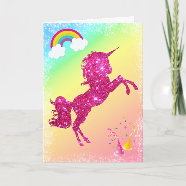 Pink Glitter Unicorn Card (Front)