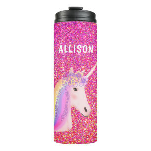 Pink Glitter Unicorn Girly Personalised Thermal Tumbler