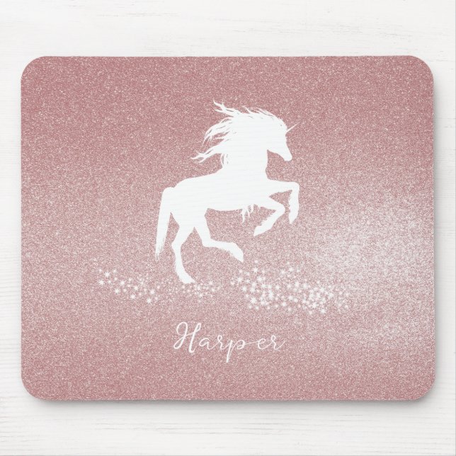 Pink Glitter Unicorn Mouse Pad (Front)
