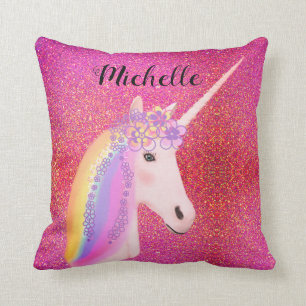 Pink Glitter Unicorn Rainbow Sparkles Personalised Cushion