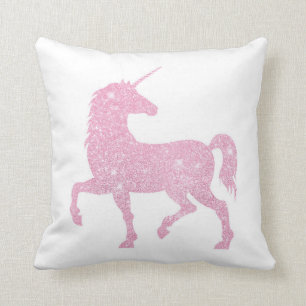 Pink Glitter Unicorn Throw Pillow