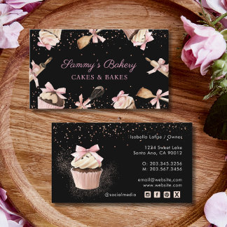 Pink Glitter Utensils Cooking & Cupcake Bakery Business Card