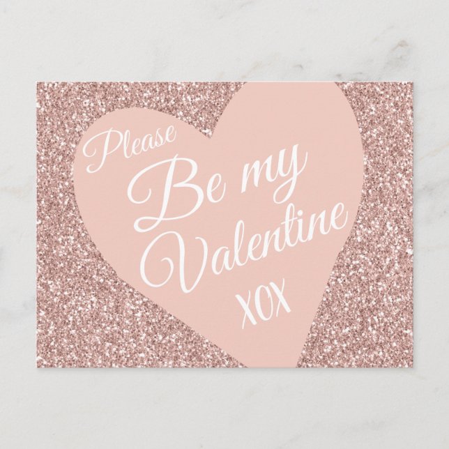Pink Glitter Valentines Be Mine XOX Postcard (Front)