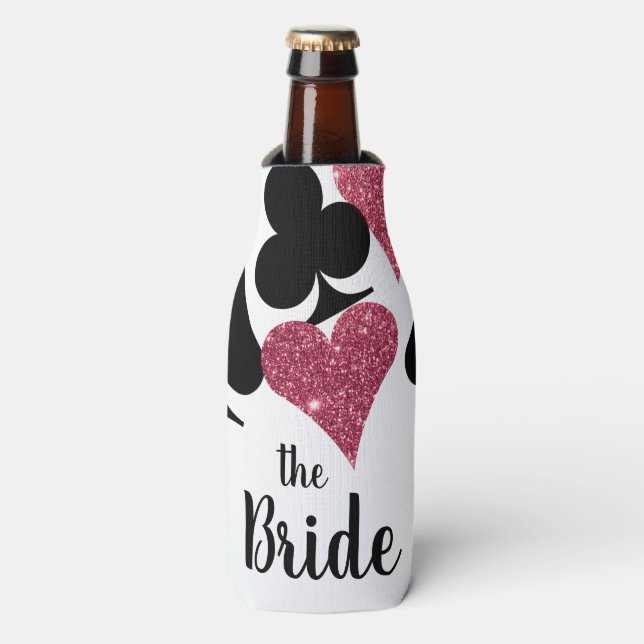 Pink Glitter Vegas Bride Custom Bottle Cooler (Bottle Front)