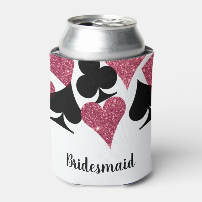 Pink Glitter Vegas Theme Bridesmaid Custom Name Can Cooler (Can Front)