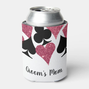 Pink Glitter Vegas Theme Grooms Mum Custom Name Can Cooler