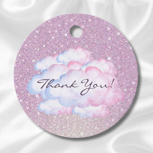 Pink Glitter Watercolor Cloud Baby Shower  Favour Tags