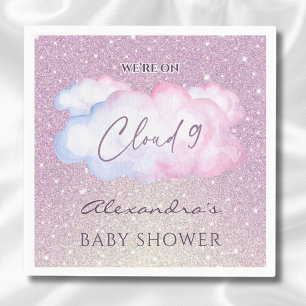 Pink Glitter Watercolor Cloud Baby Shower Napkin