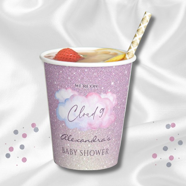 Pink Glitter Watercolor Cloud Baby Shower Paper Cups (Creator Uploaded)
