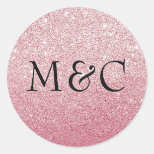 Pink glitter wedding personalised initial stickers