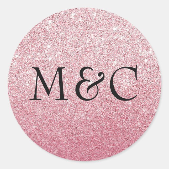 Pink glitter wedding personalised initial stickers (Front)