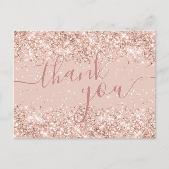 Pink Glitter Wedding Thank You Postcard (Front)