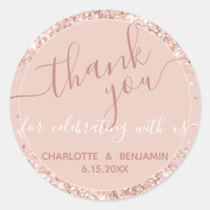 Pink Glitter Wedding Thank You Round Sticker