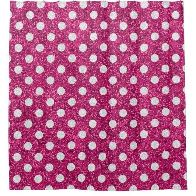 Pink Glitter White Polka Dot Shower Curtain (Front)