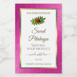 Pink Glitter White Product Labels Fine Gold Frame