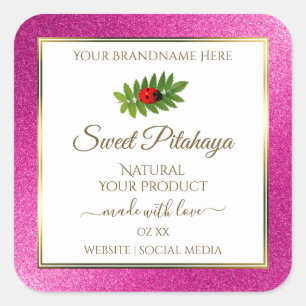 Pink Glitter White Product Labels Fine Gold Frame